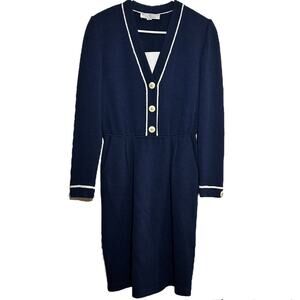 Vintage St. John Collection Santana Knit Sweater Dress Long Button Front Blue 2